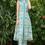 Ivory and Aqua Blue Embroidered Sleeveless Kurta Set