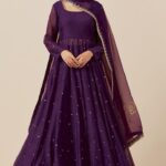 Regal Purple Embellished Anarkali Gown Set