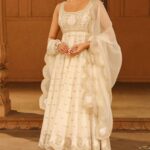 Ivory Kalidar Anarkali Set with Scallop Dupatta
