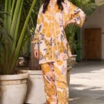 Yellow Floral Cupro Satin Shirt & Straight Pant Co-ord Set
