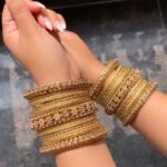 Antique Gold Bridal Kada Bangles with Beaded Floral Detailing